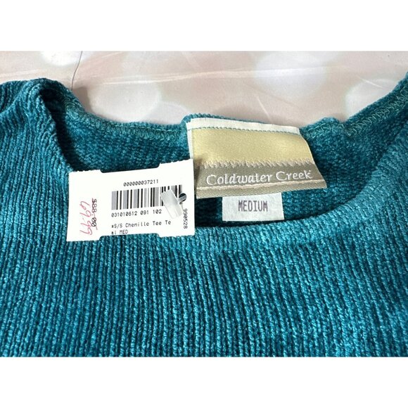 Coldwater Creek Women’s Size M Teal Chenille Pullover Sweater Top Rayon Blend - Picture 3 of 6